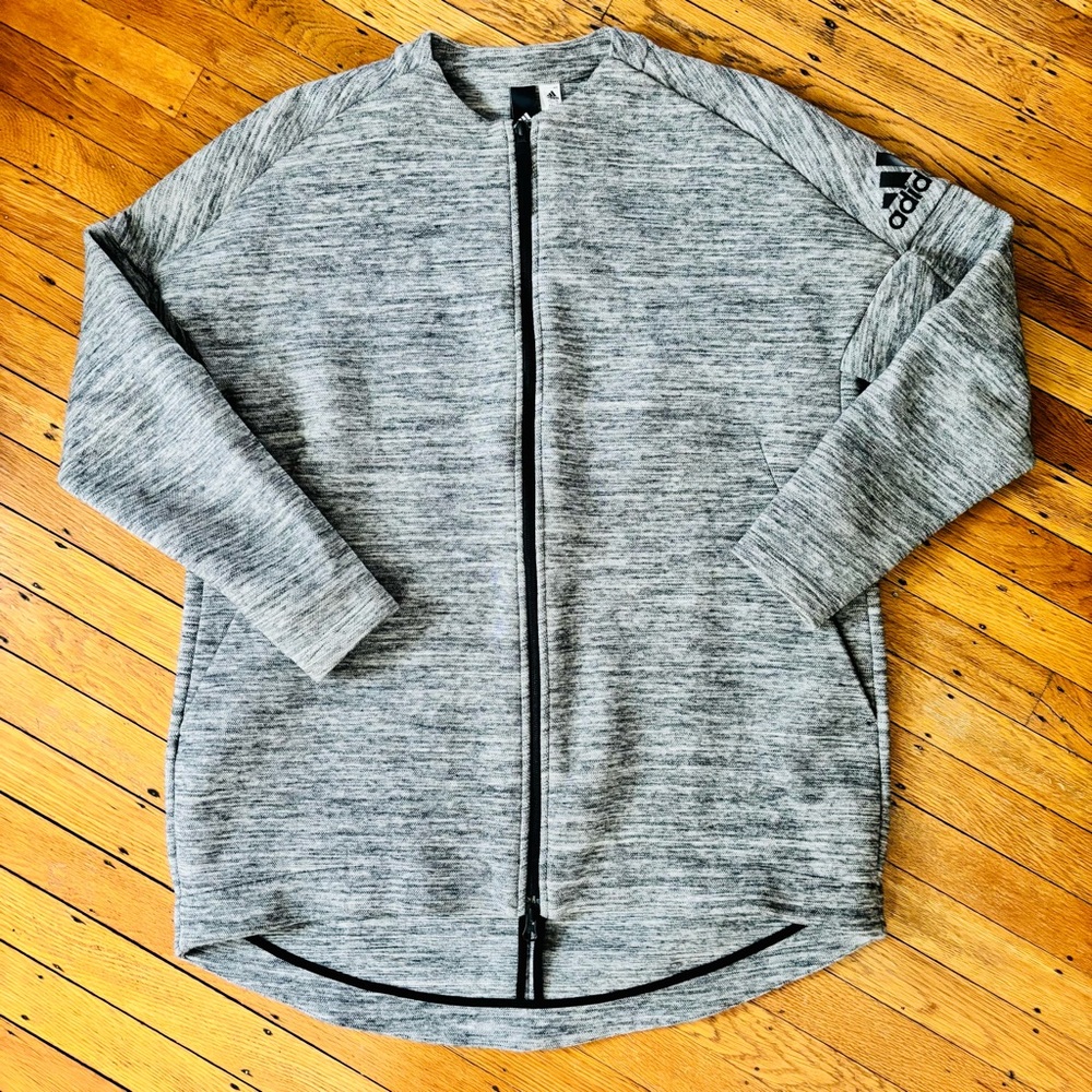 Heather Grey adidas Zip-up Jacket Mid-thigh Length
